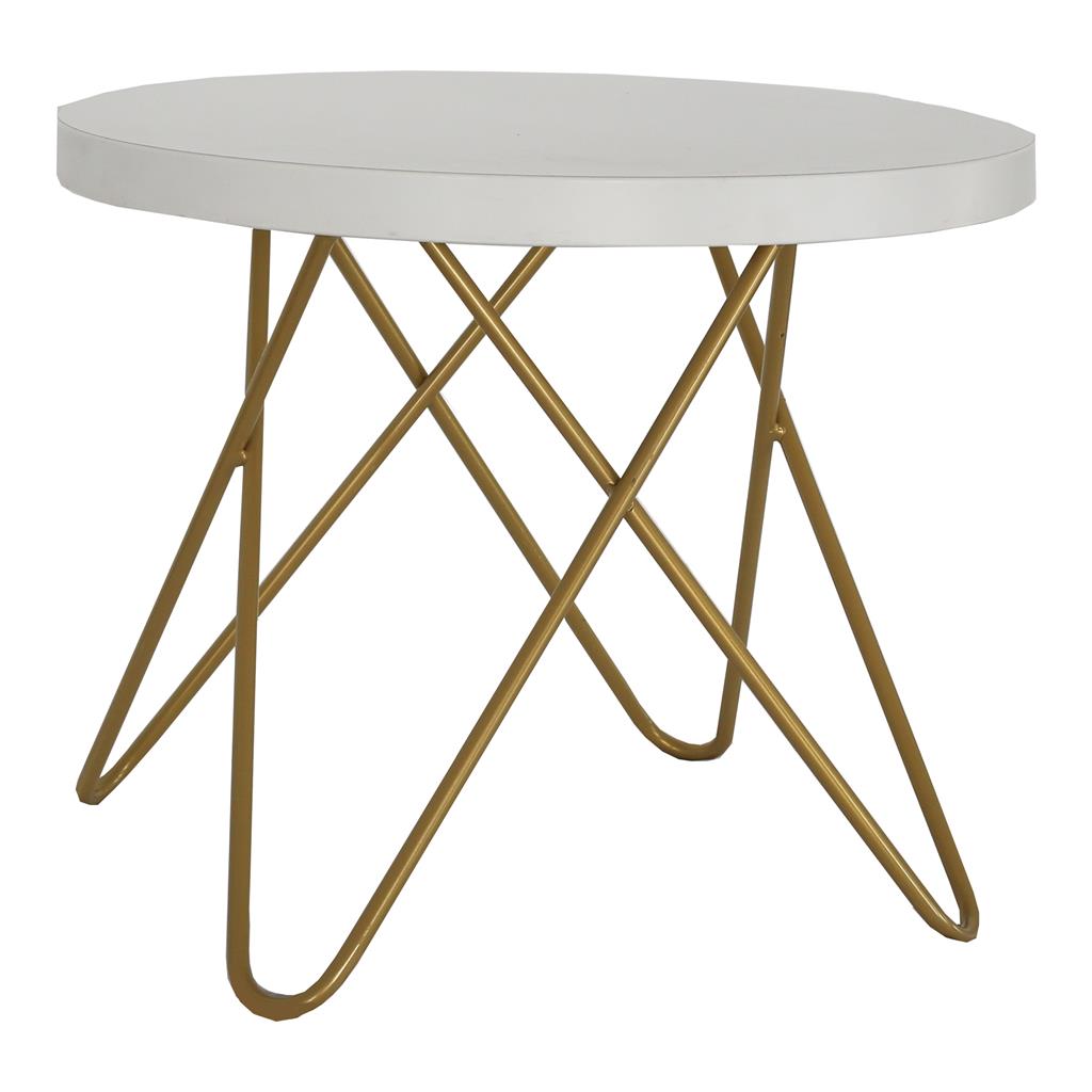 Beistelltisch Chloe GOLD Platte weiß rund