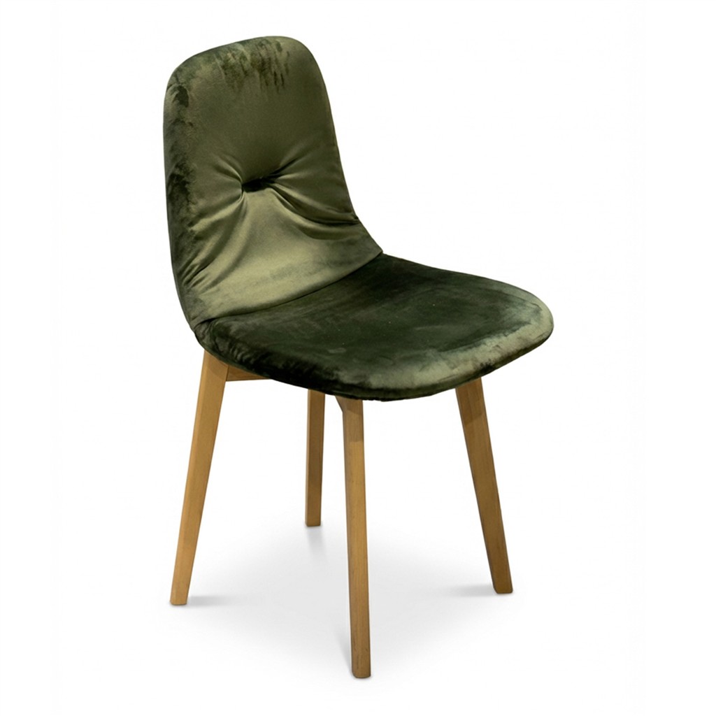 Stuhl Milo, Naturholz Polster samt-grün schwarz