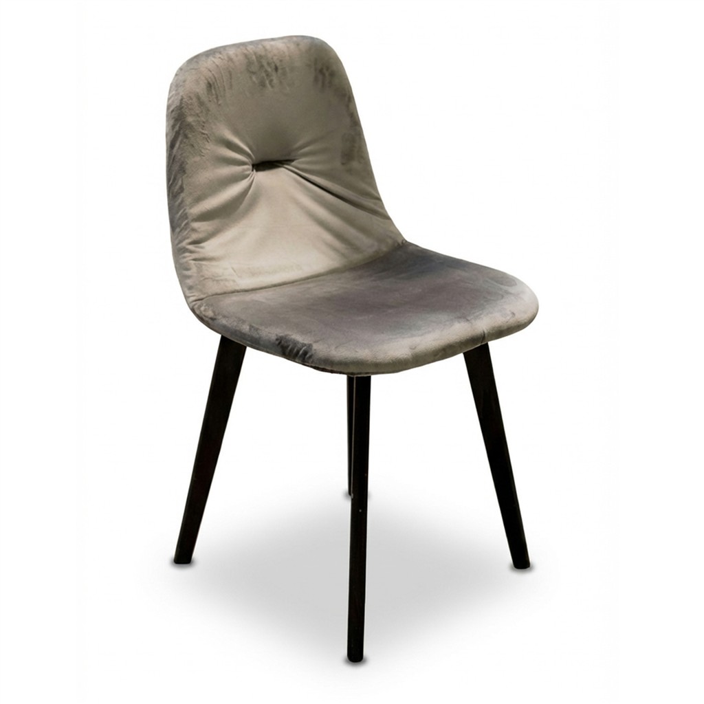 Stuhl Milo, dunkles Holz Polster samt-grau schwarz