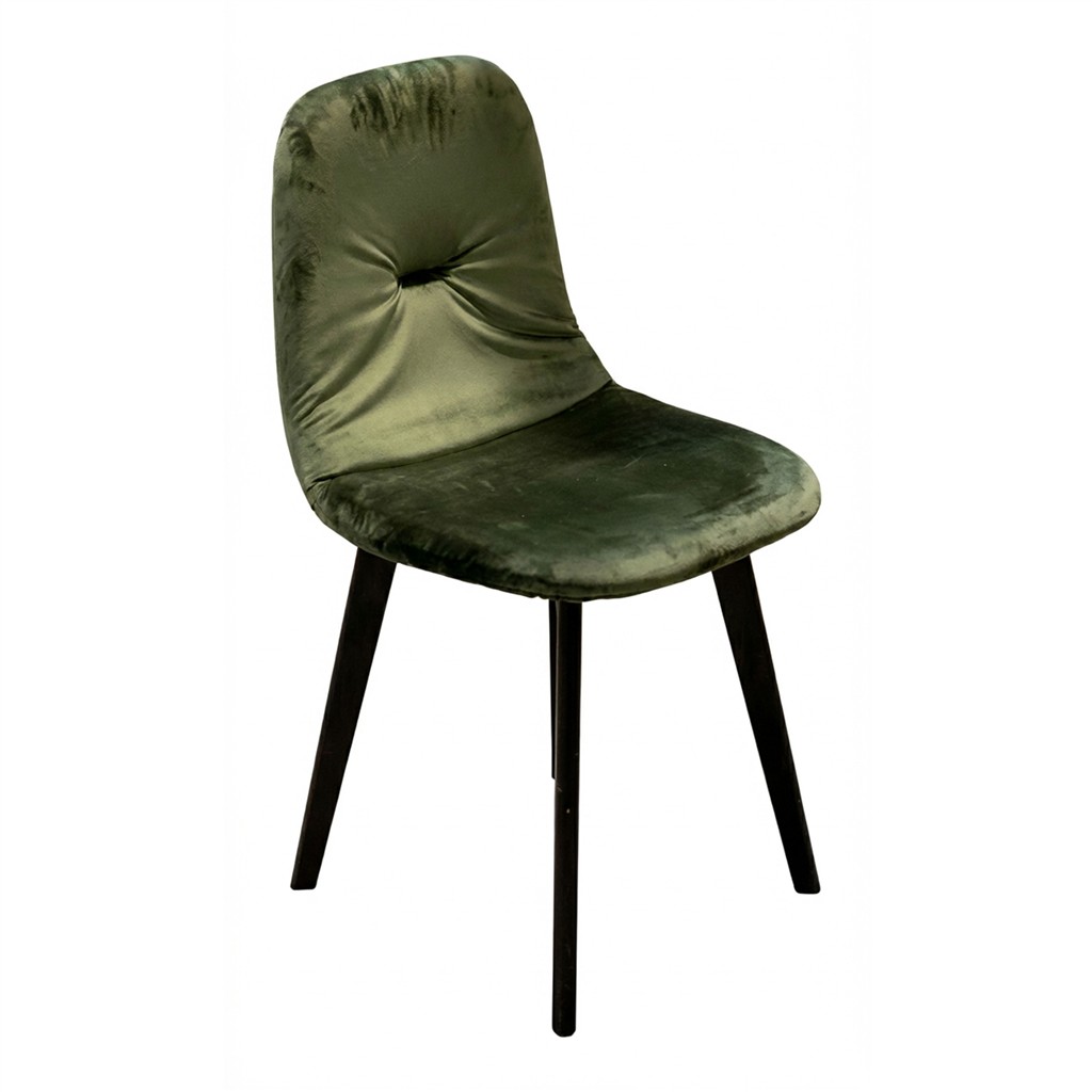 Stuhl Milo, dunkles Holz Polster samt-grün schwarz