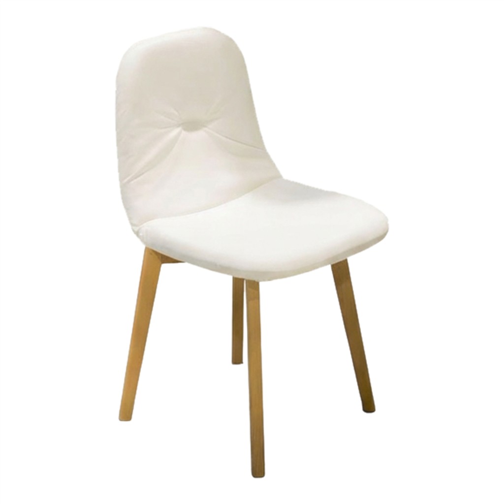 Stuhl Milo,Naturholz Polster weiß PU-Leder