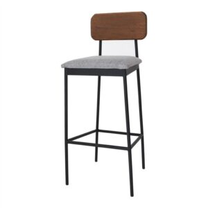 Barhocker Bernie Sitzauflage Grau Lehne Holz Dunkel Angebot1