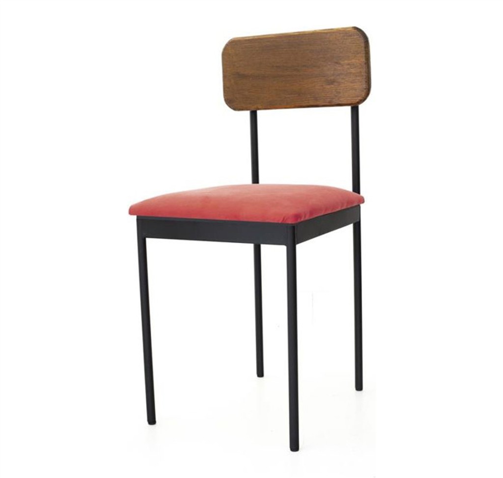 Stuhl Bernie Sitzauflage rot Lehne Holz dunkel